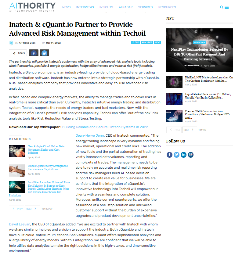 INATECH & CQUANT.IO PARTNER 1 INATECH & CQUANT.IO PARTNER 1
