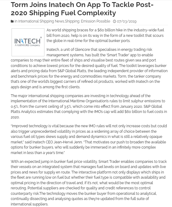 Torm joins Inatech Torm joins Inatech